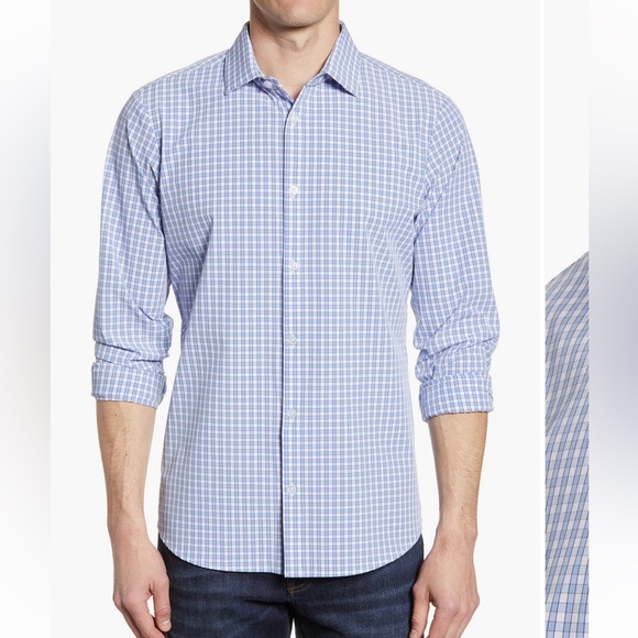 Mizzen+Main Men's Performance Shirt Blue Alexander Checkered Shirt XL Trim Fit - Picture 1 of 14